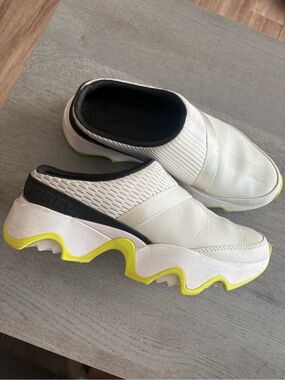Sorel White Slip-On Sneakers with Neon Yellow Wave Sole